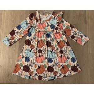 New Boutique Girl’s Size 110 (4-5) Colorful Pumpkin Long Sleeve Fall Dress